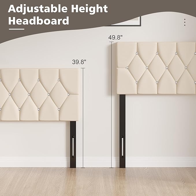 VECELO Tufted Upholstered Headboard King Size, with 6 Adjustable Height from 39.8" to 49.8", Button Diamond Design, Easy Assembly, Beige