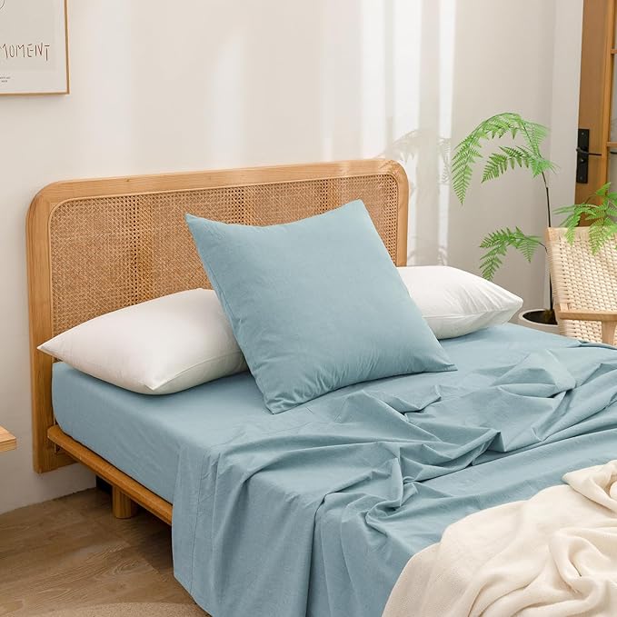 BESTOUCH 100% Washed Cotton Pillowcase for Hair and Skin Linen Feel Soft Comfortable Breathable 2 Set Pillow Case with Envelope Closure Solid Hushed Green Euro 26x26 Inches