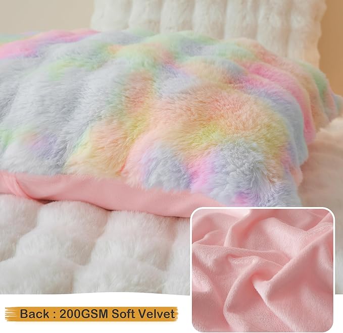 LIFEREVO Fluffy Faux Rabbit Fur Body Pillow Cover, Cozy Tie Dye Bubble Shaggy Plush Bed Body Pillowcase with Zipper Closure, Long 20"x54" Fuzzy Furry Pillow Case for Bedroom Home Decoration, Rainbow