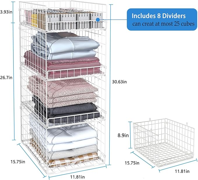 Cidaziya Closet Organizers and Storage Shelves for Clothes, Collapsible Stackable Storage Bins Organizer Baskets Containers Drawers for Truck Camper Closet RV Closets Pantries Cupboard Wardrobe