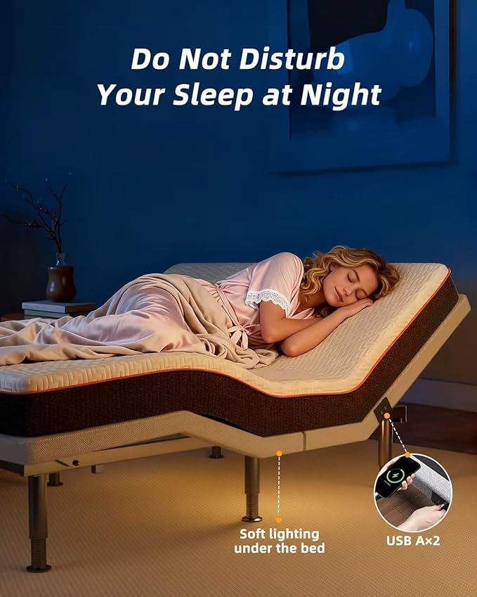 Electric Full Size Adjustable Bed Frame with Wireless Remote, USB, Head & Foot Incline, Underbed Lighting, Heavy Duty Platform - Easy Assembly, Zero Gravity, Quiet Motor - Metal BedFrame
