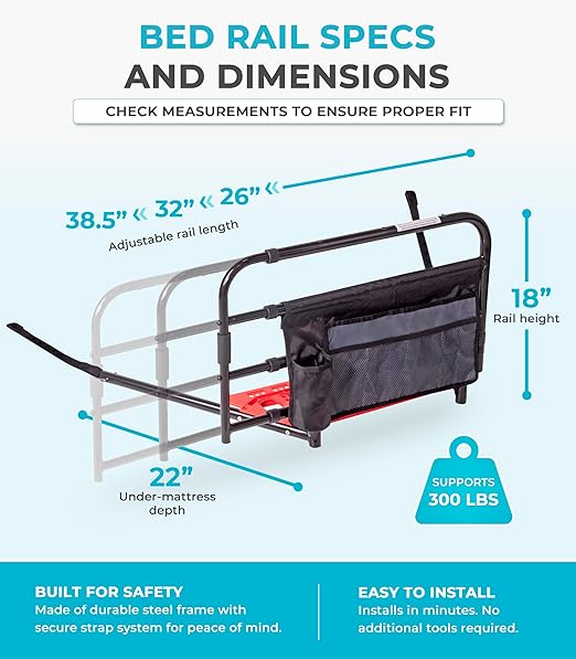 Stander Wonder Pivot Bed Rail, Adjustable Safety Assist Railing with Swing Down Guardrail for Elderly Adults, Fits Mattresses 8 to 12 Inches Thick, ASTM Safety Approved Bedrail, Black