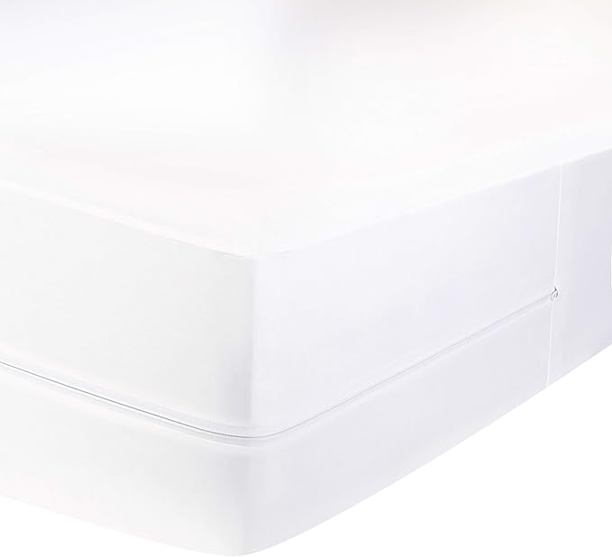 Amazon Basics Waterproof Mattress and Box Spring Protector, Zipper Enclosed Cover to Protect Against Liquid Spills, 12â€œ to 18" Depth, Queen, White