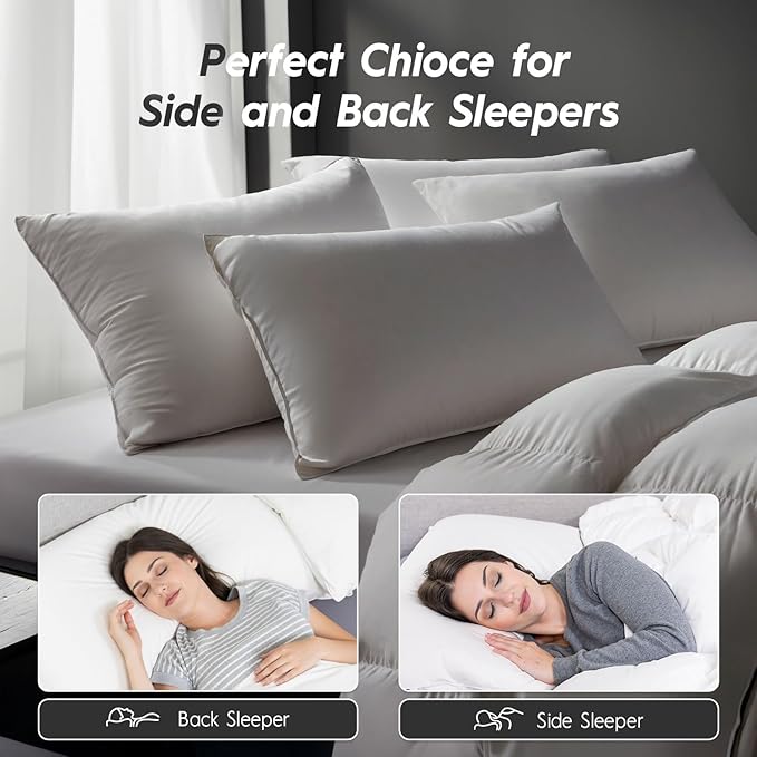 Globon Medium Firm Down Pillow Standard Size, Premium Down and Feather Filled Bed Pillow for Sleeping, 100% Cotton Shell 430 TC 600 Fill Power, Hotel Collection Down Feather Pillow 20" x 26" 1 Pack