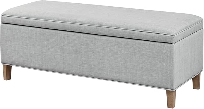 Martha Stewart Caymus Rectangular Storage Ottoman Bench, Upholstered Textured Fabric, Soft Hinge, Pipped Edges with Solid Wood Legs, Accent Furniture for Bedroom Décor, Easy to Assemble - Light Grey