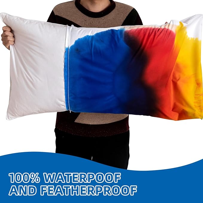 2 Pack Waterproof Pillow Protectors with Zipper Queen Size Zippered Pillow Case Protectors Hypoallergenic Bed Pillow Covers Encasement Smooth Downproof Feather Proof Machine Washable