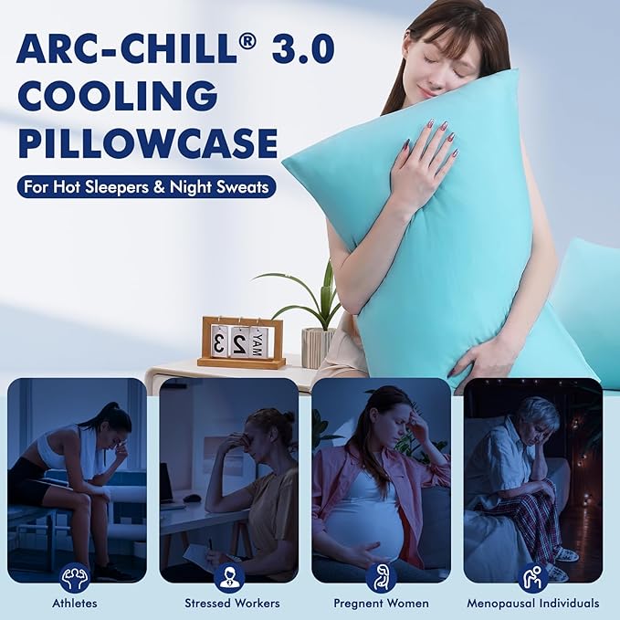 Elegear Cooling Pillow Cases for Hot Sleepers, Clean Fabric Silver Infused Cooling Pillowcase Q-Max>0.5, Soft Silky Pillowcases for Hair & Skin, Summer Zipper Pillowcase Cover Set of 2-Standard, Blue