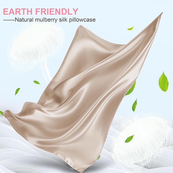 Silk Pillow Cases Standard Size with Hidden Zipper, Mulberry Silk Pillowcase for Hair and Skin, Smooth and Soft Breathable Cooling Silk Satin Pillow Covers for Sleeping, Gifts for Women, Champagne