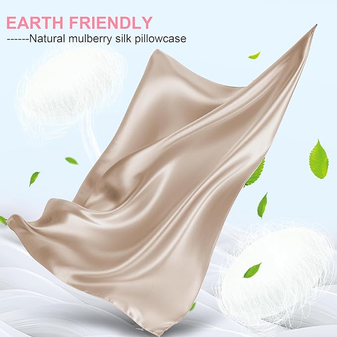 Silk Body Pillow Cover with Zipper, Mulberry Silk Pillow Cases Body Size, Ultra Smooth and Soft Breathable Cooling Silk Satin Body Pillowcase for Hair and Skin, Champagne (20x54 Inches, 1 Pack)