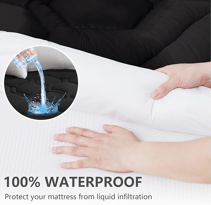 ELVEN HOME Twin XL Mattress Pad Waterproof, Soft Cooling Mattress Topper for College Dorm, Extra Long Twin Mattress Cover Protector Washable, Deep Pocket 8-21" (39x80 inch, Black)