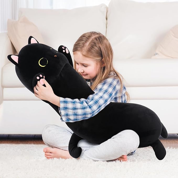 MaoGoLan Long Cat Body Pillow for Kids, 44'' Big Kitten Plush for Adults, Big Black Cat Stuffed Animal for Girl, Large Kitten Plush Throw Pillow for Mother's Day Birthday Gift, Baby Shower Party Decor