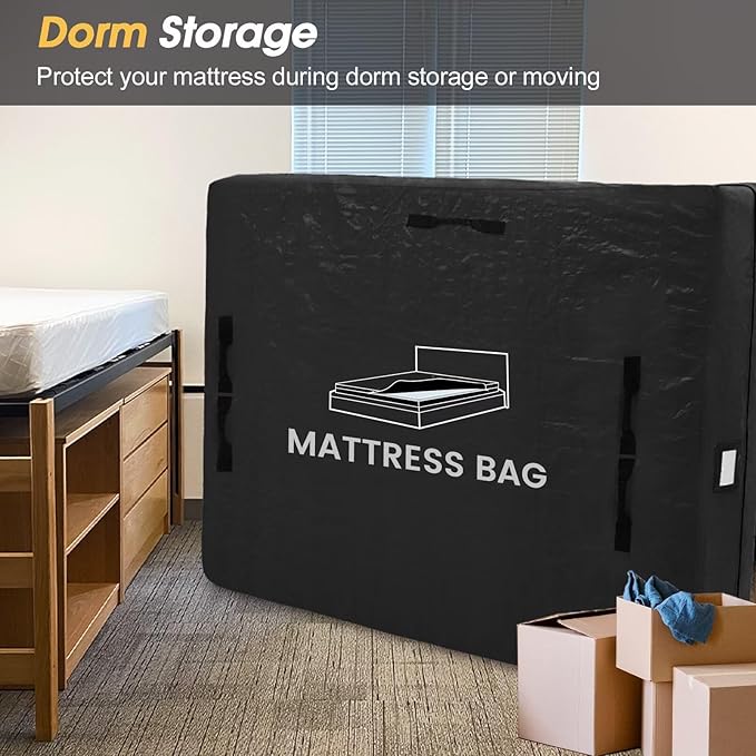 Mattress Bags for Moving and Storage, BETU Waterproof Mattress Protector Twin XL Mattress Cover with 8 Heavy Duty Handles and Zipper Extra Thick Moving Supplies for Dorm Reusable (82x42x13.5 Black)