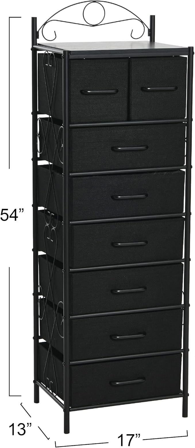 Household Essentials Black Oak & Iron Eight-Drawer Tower