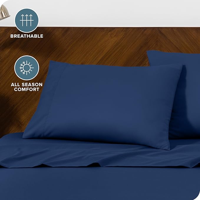 Bare Home Microfiber Pillow Cases - Queen Size Set of 2 - Cooling Pillowcases - Double Brushed - Easy Care - Envelope Closure (Queen Pillowcase Set of 2, Dark Blue)