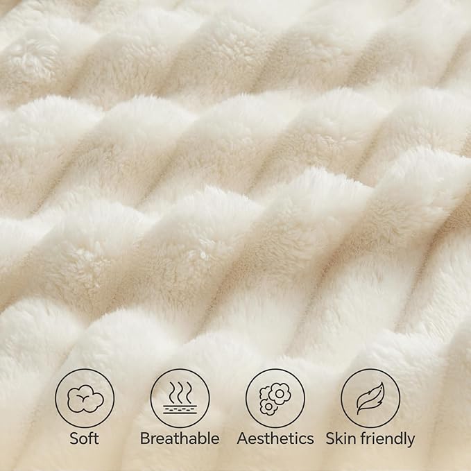 BEDELITE Fluffy Faux Fur Body Pillow Cover with Zipper, Luxury Plush 3D Striped Pillow Cover 20x54 Inches, Super Soft and Cozy Long Body Pillow Pillowcase for Bed Sofa Couch Room Decor(Cream White)