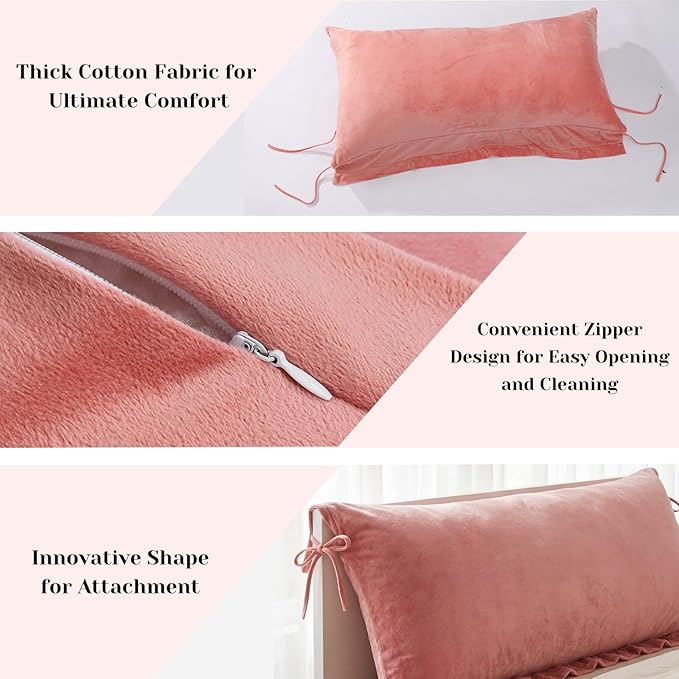 Gerrii Pink Headboard Pillow Cushion Triangular Wedge Pillow Headboard Cushion Removable Pillowcase for Reading Sitting Working Lying Down Daybed Bed Sofa Dorm Room Supplies