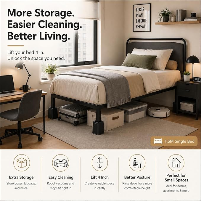 BTSD-home 4 inch or 8 inch Bed Risers Heavy Duty Stackable Furniture Risers Bed Lifts Risers for Couch, Sofa, Desk or Table Legs Extenders Set of 4