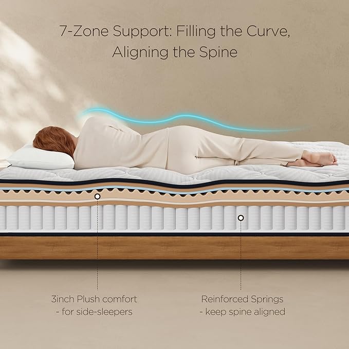 Vesgantti Queen Mattress 12 Inch - Queen Size Mattress Medium Plush Hybrid with Multi-Layer Thick Top, Motion Isolation Pocket Springs for Side Sleepers, Back Pain Relief, CertiPUR-US
