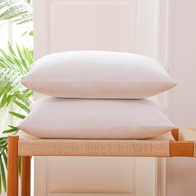 12x20 Inch Gold Goose Down and Feather Throw Pillow Inserts-2 Packs,White,Super Soft Cover,Double Layer Dwon Proof Design,High Filling Weight.