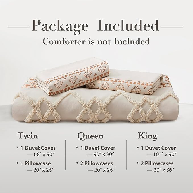 Oli Anderson Boho Duvet Cover Set Twin Size, Beige and Terracotta Color Clash 2 Pieces Microfiber Bedding Set, Durable and Super Soft Duvet Covers with Zipper and Ties, 68"*90"