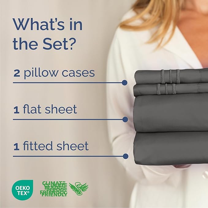 Cal King Size 4 Piece Sheet Set - Comfy Breathable & Cooling Sheets - Hotel Luxury Bed Sheets for Women & Men - Deep Pockets, Easy-Fit, Soft and Wrinkle Free Sheets - Charcoal Oeko-Tex Bed Sheet Set
