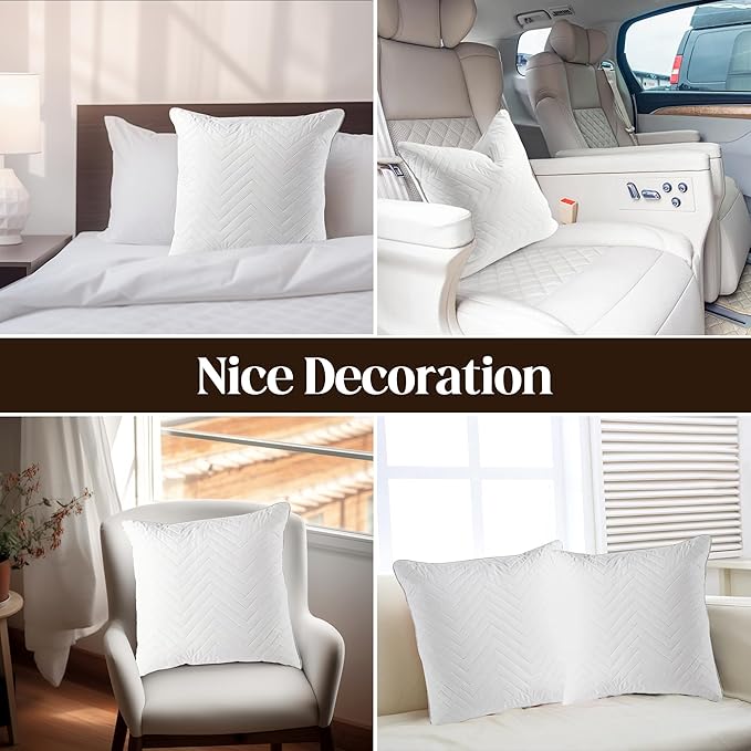 Bafode Goose Feathers Throw Pillow Inserts Set of 2, 12x20 Luxurious Corrugated Quilting Euro Decorative Pillows Insert with Exquisite Silver-Grey Satin Edging, Perfect for Couch, Bed, Sofa