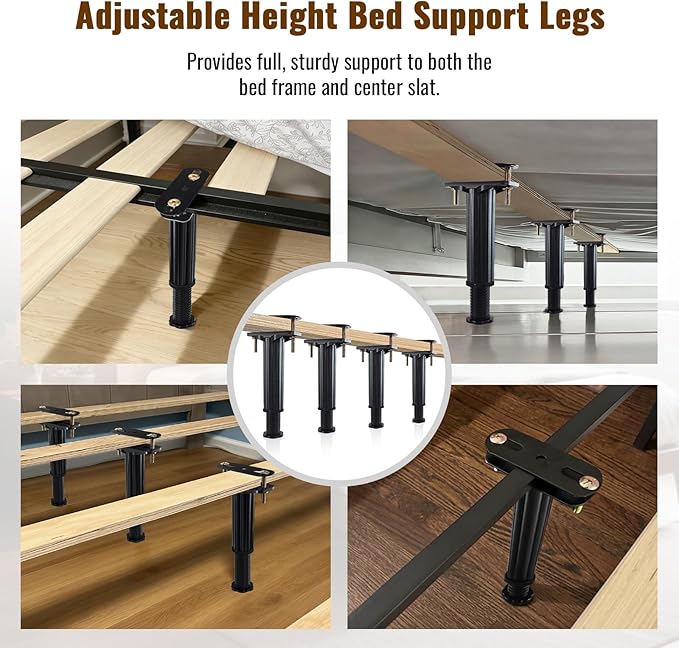 YHK 4PCS Adjustable Height Bed Support Legs 5.0-7.8inch, Heavy Duty Bed Frame Support Legs for Bed Slat and Frame, Plastic Bed Frame Support Replacement Bed Support Reinforcement Parts