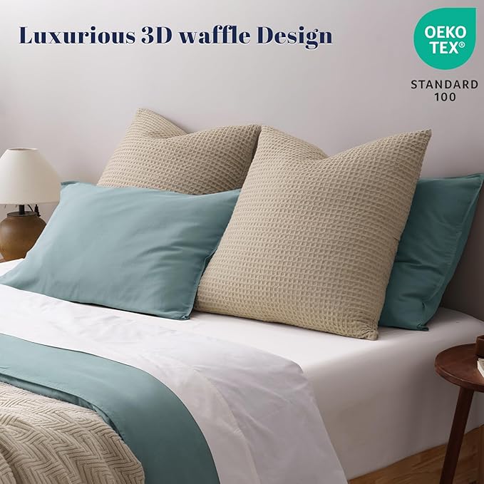 PHF Ultra Soft Waffle Weave Euro Shams Pillow Covers, No Filling, 2 Pack 26" x 26" Bed Cushion Covers, Breathable & Skin-Friendly Bed Pillow Shams for Stylish Home Decor, Khaki