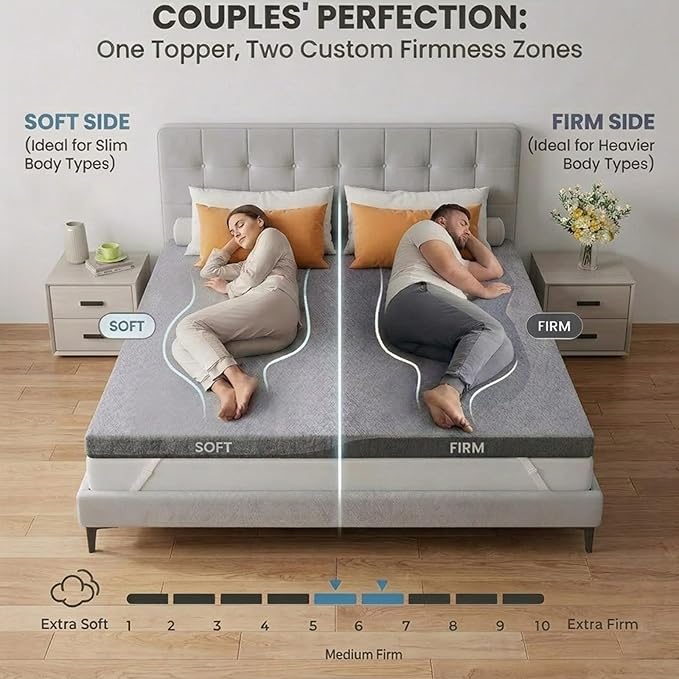 PERLECARE Half Soft & Half Firm Dual Firmness Mattress Topper Full Size Bed, 3 Inch Full Bed Topper, Premium Soft & Firm Supportive for Pressure Relief, Non-Slip & Removable, CertiPUR-US Certified