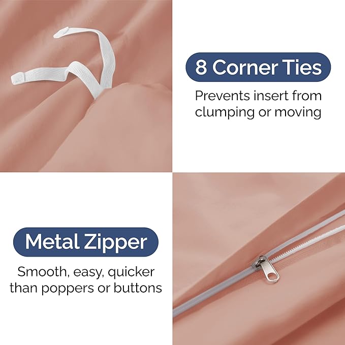 Duvet Cover Full Size Set - Extra Soft Full Duvet Cover 80" x 90" with 2 Pillow Shams - Hotel Luxury, Easy Care and Fade Free w/ Zipper Closures & Ties - All Season, Comfy, Cozy & Breathable (Mauve)