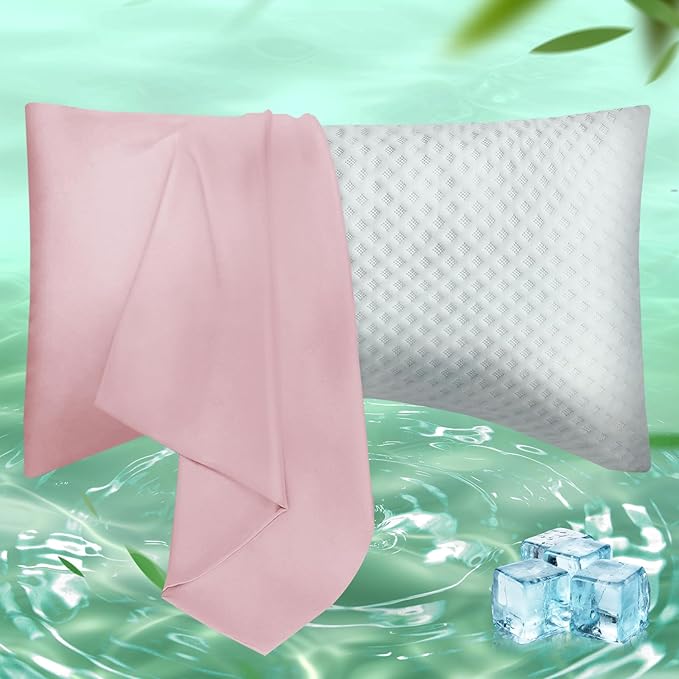 Curved Pillow Case King Size, Side Sleeper Pillow Cases Cover Cooling Rayon Derived from Bamboo with Zipper for hot Sleepers Hair and Skin, Breathable Silky Soft Pillowcase 1 Pack 20 * 36 Inches