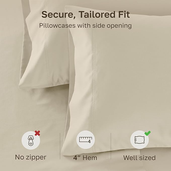 California Design Deinking Size Pillow Cases Set of 2-600 Thread Count Sateen, 100% Cotton Pillowcases King Size, Soft and Breathable - Beige