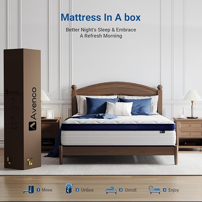Avenco King Size Mattress, 10 Inch King Mattresses in a Box with Comfort Foam, Individually Wrapped Pocket Innerspring for Motion Isolation & Pain Relief, CertiPUR-US Certified Bed Mattress in a Box