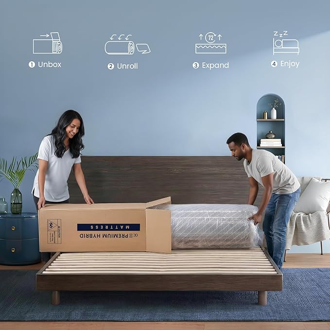Coolvie 14 Inch Full Mattress, Luxury Euro Top Hybrid with Latex-Enhanced & Gel Foam for Contouring Support — 5-Zone Heavy Duty Springs, Back Relief & Motion Isolation — Hotel-Level Firm Sleep, 54x75