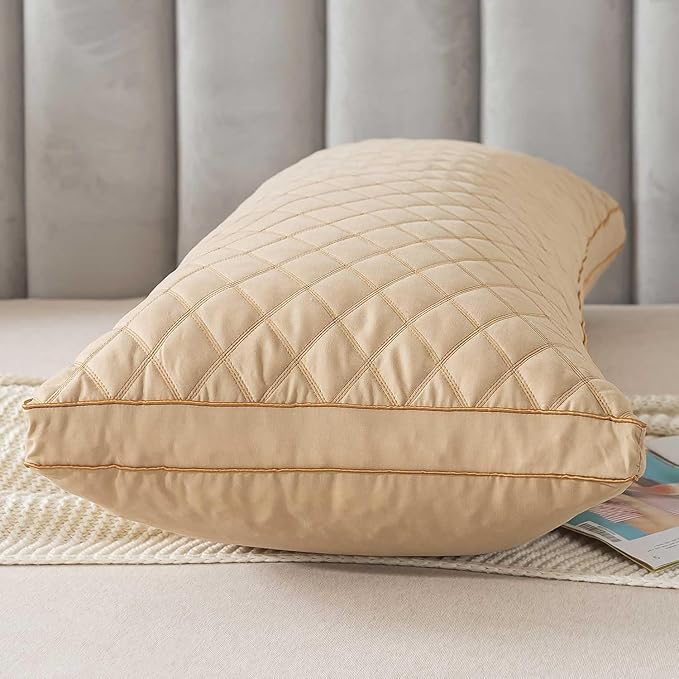 WhatsBedding Memory Foam Body Pillow for Adults, Long Pillow for Sleeping, Full Body Pillow for Bed - Dark Beige Quilted