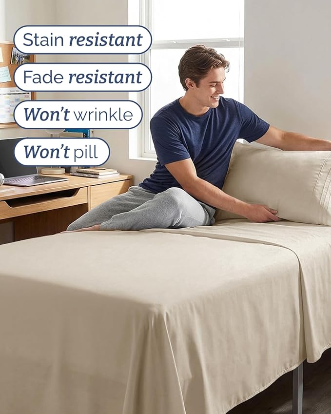 Twin XL Size 3 Piece Sheet Set - Comfy Breathable & Cooling Sheets - Hotel Luxury Bed Sheets for Women & Men - Deep Pockets, Easy-Fit, Extra Soft & Wrinkle Free Sheets - Wheat Oeko-Tex Bed Sheet Set