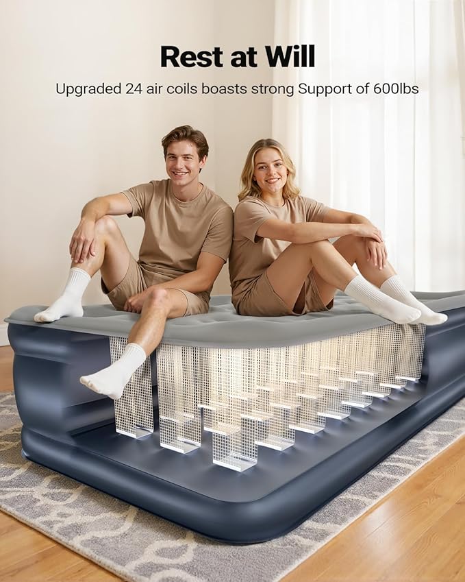 iDOO Twin XL Air Mattress Built in Pump, Upgraded Inflatable Blow up Mattress, 2-Min Twin Size Air Mattress for Home Guest, 80'' Extra Long Air Bed with Carry Bag, Colchon Inflable