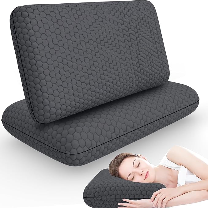 CushyOasis Memory Foam Pillows for Side, Back and Stomach Sleepers, Set of 2, Bed Pillow with Washable Cover and Breathable Mesh, Bed Pillow for Sleeping (Dark Grey，Standard Size)