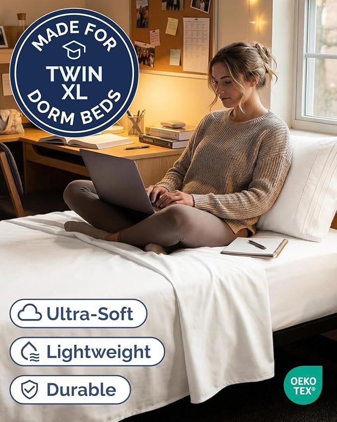 Twin XL Size 3 Piece Sheet Set - Comfy Breathable & Cooling Sheets - Hotel Luxury Bed Sheets for Women & Men - Deep Pocket, Easy-Fit, Extra Soft and Wrinkle Free - Antique White Oeko-Tex Bed Sheets