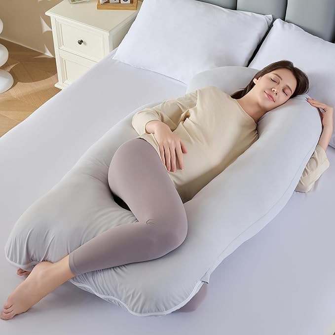 Cooling Pregnancy Pillow U Shaped Full Body Maternity Pillow for Sleeping — Cooling Body Pillow for Pregnant Women, Side Sleeper Support with Removable Washable Cover, Head Belly Hip & Leg Support