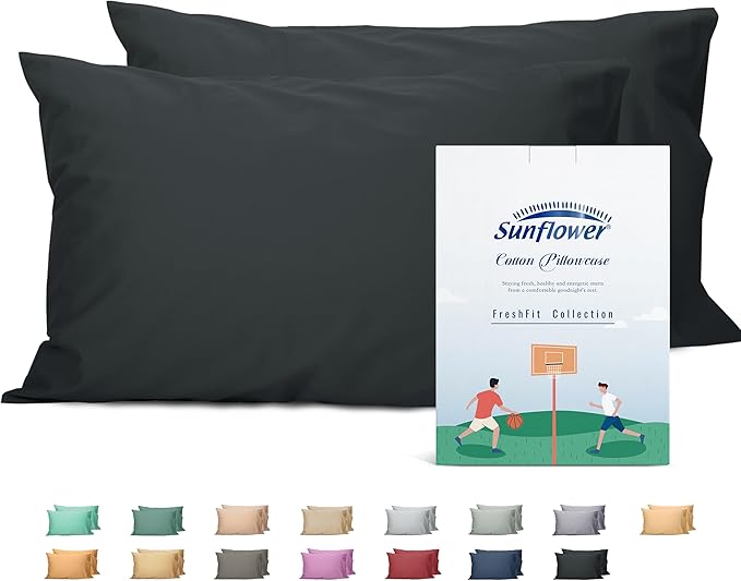 Sunflower King Pillowcases Set of 2, 100% Cotton King Size Pillow Cases 2, 20×40 inches Black, Soft and Breathable