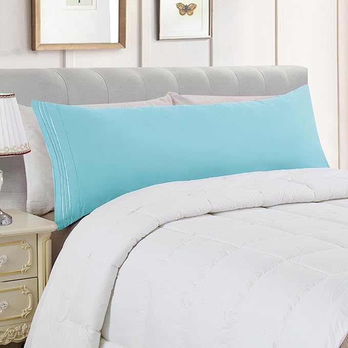 Elegant Comfort Luxury Ultra-Soft 1-Piece Body Pillowcase - 1500 Premium Hotel Quality Microfiber Double Brushed - Wrinkle Resistant, Body Pillowcase Size, Aqua Blue