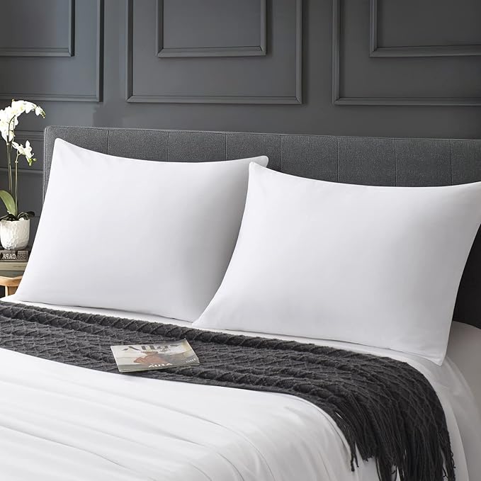 100% Cotton Zippered Pillow Cases King Size Set of 4, Super Soft & Breathable Pillow Protectors with Zipper, White Pillow Case Covers 20x36 Inches