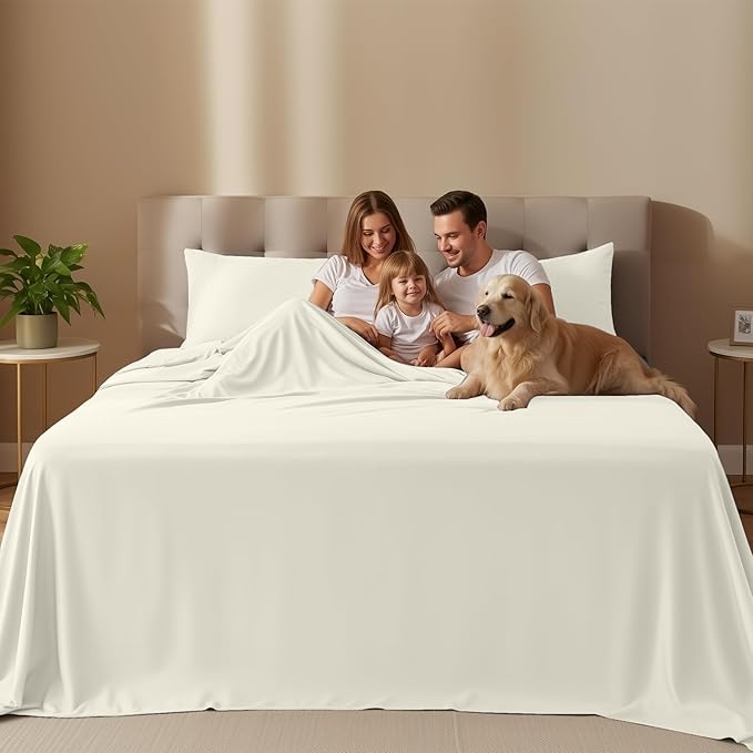 Utopia Bedding California King Size Sheet Set – 4 Piece Bed Sheets, Soft and Breathable Microfiber, Includes 1 Fitted Sheet, 1 Flat Sheet and 2 Pillowcases – Oeko Tex (Ivory)