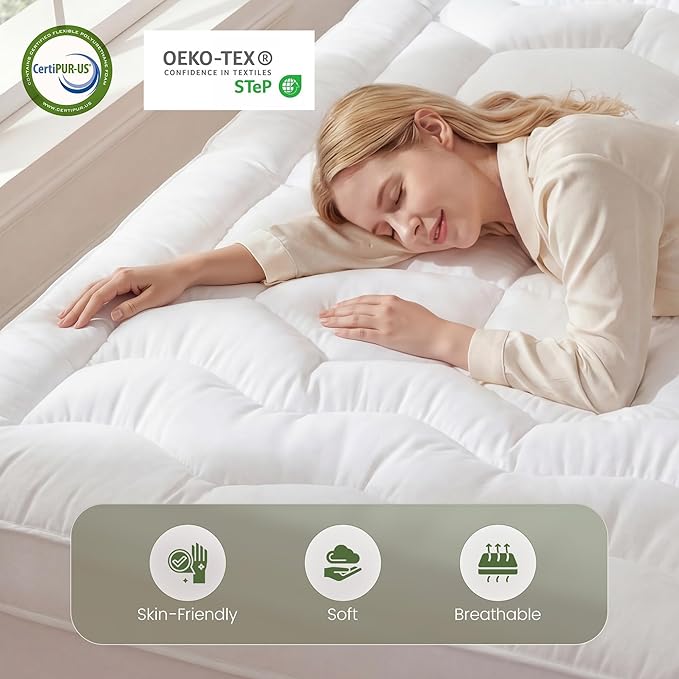 Queen Size Mattress Topper, 3 Inch Hybrid Filling for Balanced Sleep, Extra Thick Mattress Topper with Breathable Cover, Universal Fit for Bedrooms, Guest Rooms & RVs