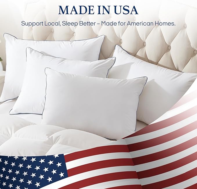 puredown® Made in USA Goose Feathers Polyester Fiber Pillows, 100% Cotton Cover, Bed Pillow King Size Set of 2 for Sleeping, 20x36 Inches