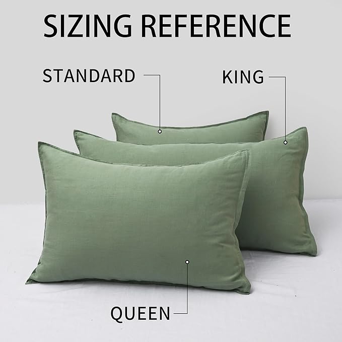CHUFFED Linen Pillowcases 2 Pack 100% Linen Standard Pillow Cases, Breathable and Cooling Washed Pillowshams with Zipper Closure, 20x36 Inches,Saga Green