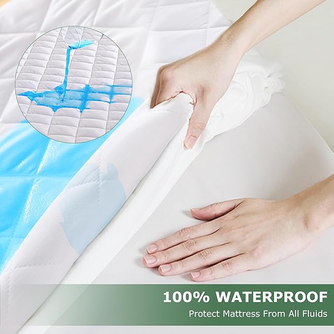 GRT 2 Pack Waterproof Crib Mattress Protector Rayon Made from Bamboo,Quilted Baby Mattress Pad Fitted Deep Pocket from 4" up to 9", Extra Breathable & Noiseless Toddler Mattress Cover 52"x28", White