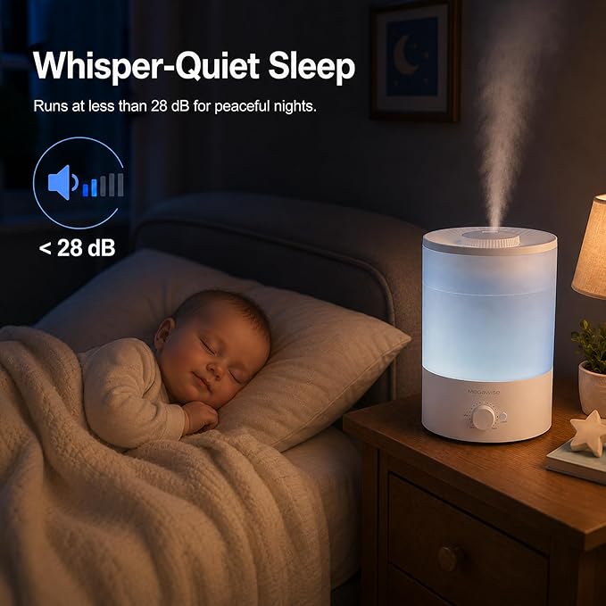 MEGAWISE 3.5L Cool Mist Humidifier with Top Refill, Large Capacity of 3.5L, Easy Safe and Convenient for Home + 7 Night light Colors