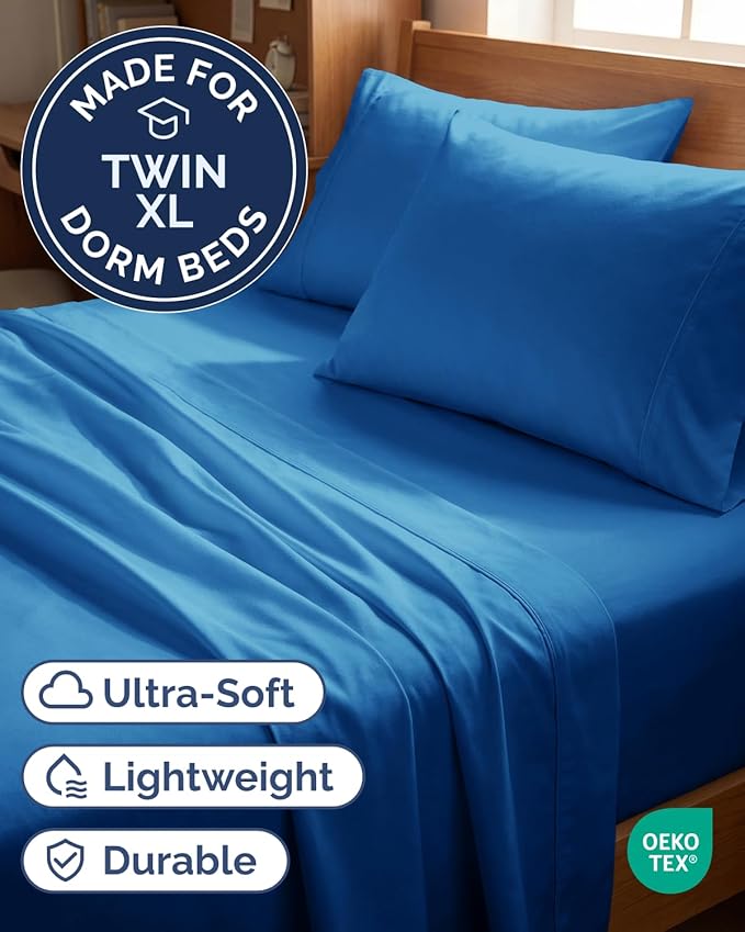 Twin XL 4 Piece Sheet Set - Comfy, Breathable & Cooling - Soft Hotel Luxury Bedding for Women, Men, Kids, Teens and Children - 1 Flat & 1 Fitted Sheet & 2 Pillowcases with Deep Pockets - Royal Blue